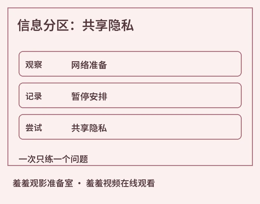 信息分区：共享隐私示意图，标出网络准备、暂停安排、共享隐私